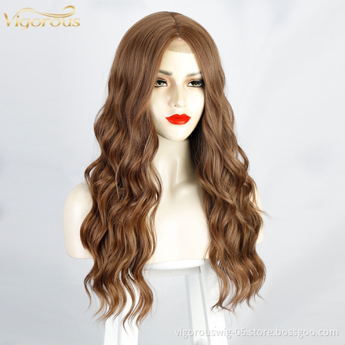 Vigorous 2021 Hot Sell Body Wave Ombre Brown Lace Front Wig Synthetic Hair for black women